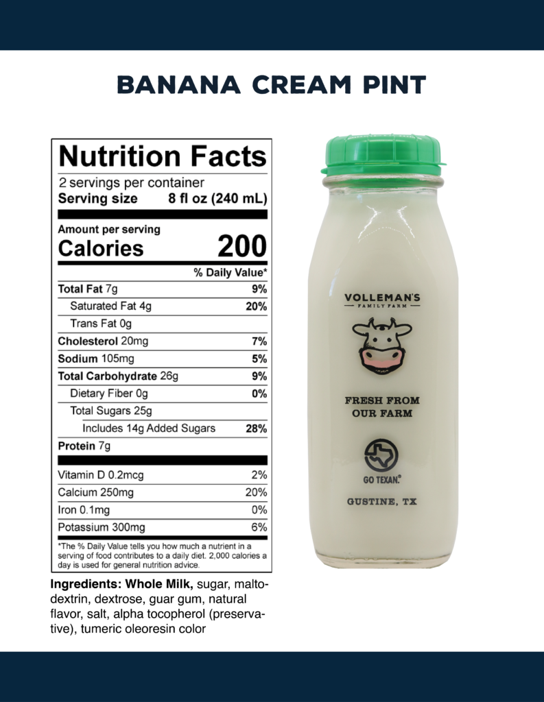 Nutritional facts Banana Cream Pint