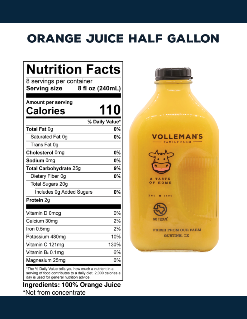 Nutritional Facts HG Orange Juice