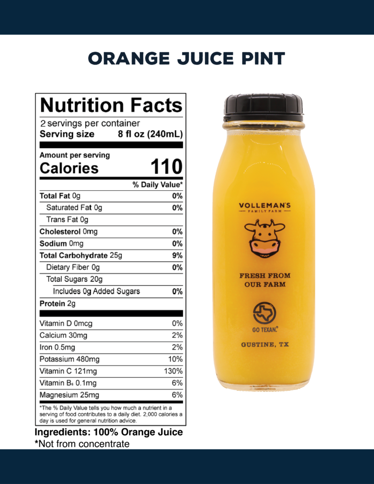 Nutritional Facts Pint Orange Juice