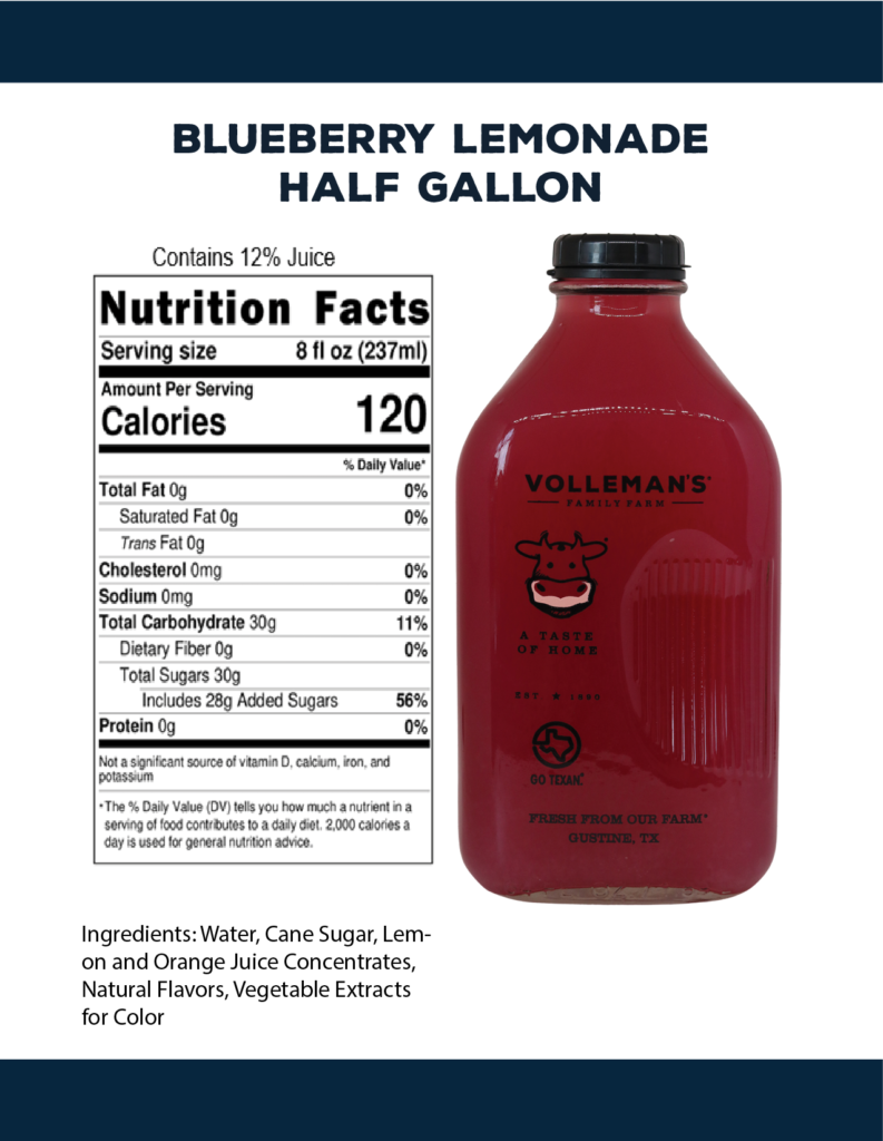 Nutritional facts blueberry lemonade half gallon